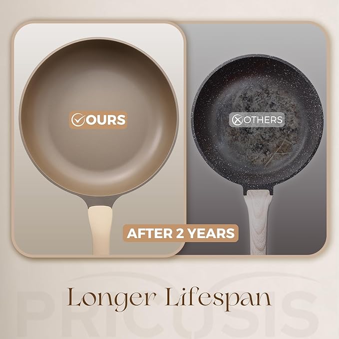 PRICUSIS Nonstick Frying Pan Skillet, Swiss ILAG Coating, 12 Inch Induction Compatible with Stay Cool Handle, PFOA Free Omelet Pan, Dishwasher Safe, Warp Resistant (Honey Apricot)