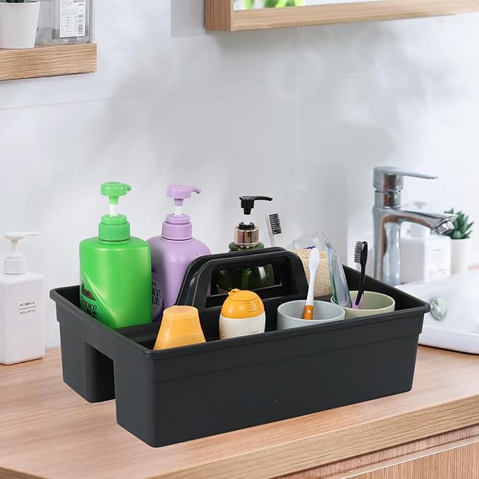 3-Compartment Plastic Storage Caddy with Handle, 4 Pack Cleaning Supplies Caddy Baskets