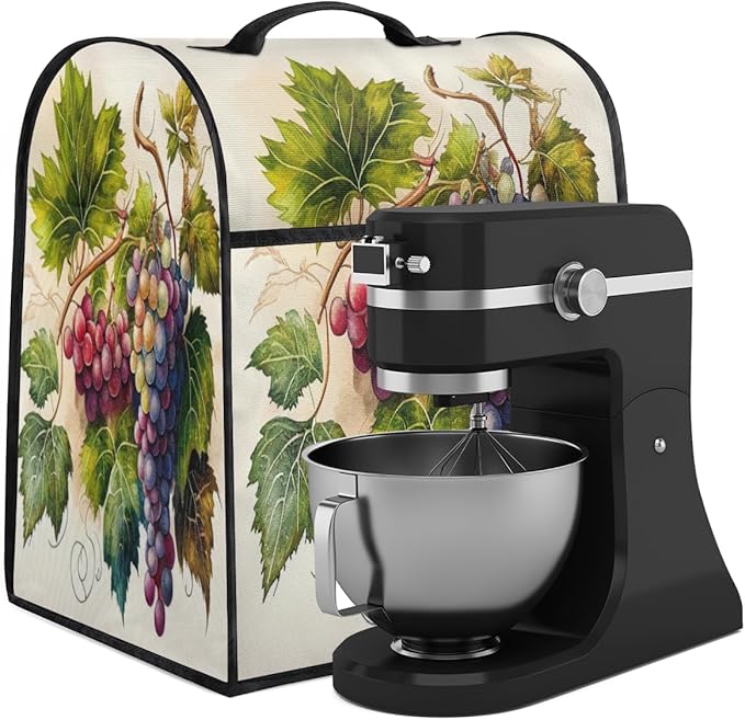 Kitchen Aid Mixer Cover Painting Fruit Grape Stand Mixer Cover Compatible with 6-8 Quarts Stand Mixers, Dust Covers with Zipper Pocket Foldable Washable Kitchen Aid Organizer Bag
