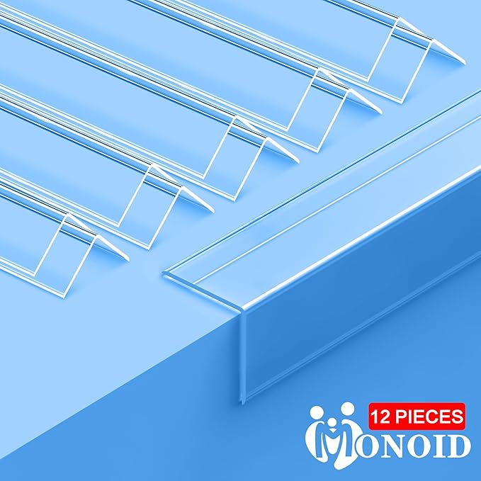 12PCS Clear Self-Adhesive Night Stand Corner Protectors，Corner Guards & Edge Protector for Wall Door Frame Cabinet Baseboard & Door, Table, Stair (16" X 1.18")
