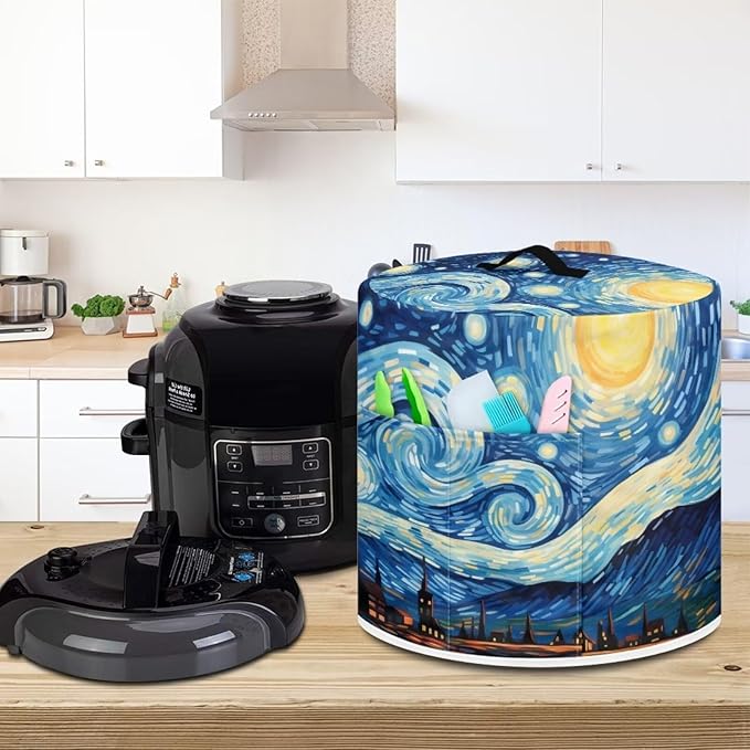 Flashideas Van Gogh Starry Night Pressure Cooker Cover with Storage Pocket Compatible with 8 10 Quart Instant Pot, Durable Rice Cooker Air Fryer Accessories, Waterproof Kitchen Appliances Dust Cover