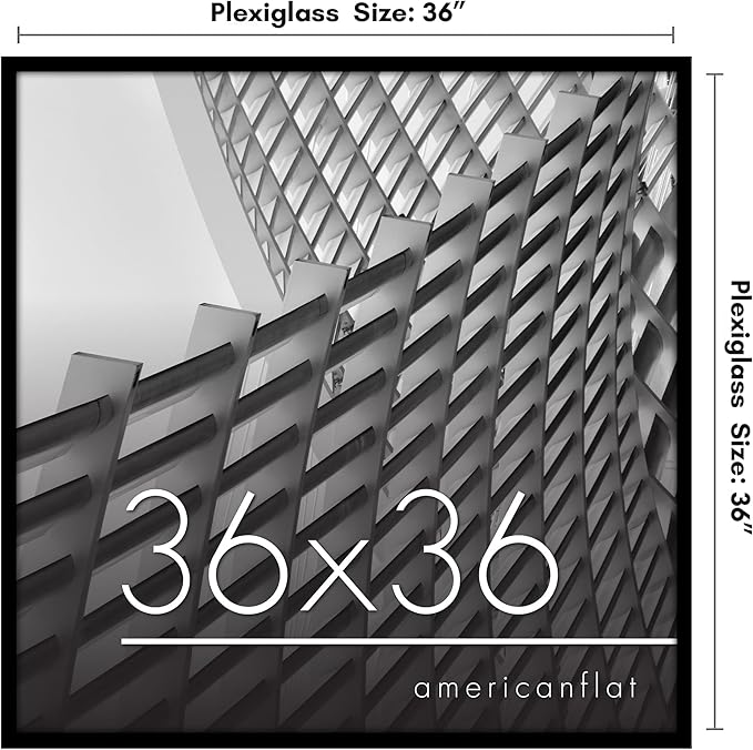 Americanflat 36x36 Picture Frame with Polished Plexiglass - Streamline Collection - Thin Border Square Frame for Wall Display - Hanging Hardware Included - Black