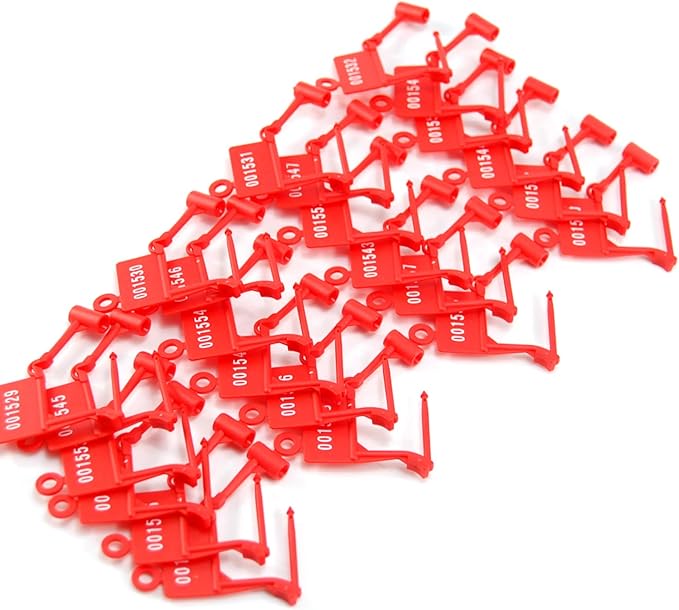 Plastic Security Padlock Seals Numbered Tamper Proof Disposable Self-Locking Plastic Medical Tags (Pack of 100 PCS) (Red)