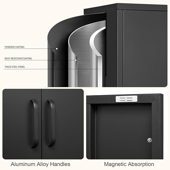 Metal Storage Cabinet,Metal Cabinet with Adjustable Shelves, 2 Door Locker Cabinets with Doors,Morden Accent Cabinets for Living Room,School,Office,Black