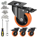 MSH&HCE 4 Inch Caster Wheels, Heavy Duty Break Casters Set of 4 Locking Casters Swivel Polyurethane(PU) Industrial Wheels, Quiet Caster Wheel for Cart Furniture and Workbench (Two Hardware Included)