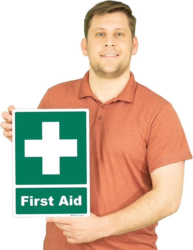 Brimar - 10" x 14" - First Aid Sign - 3.5 Mil InfiniStick™ Vinyl Label - Easy Installation - Versatile Application