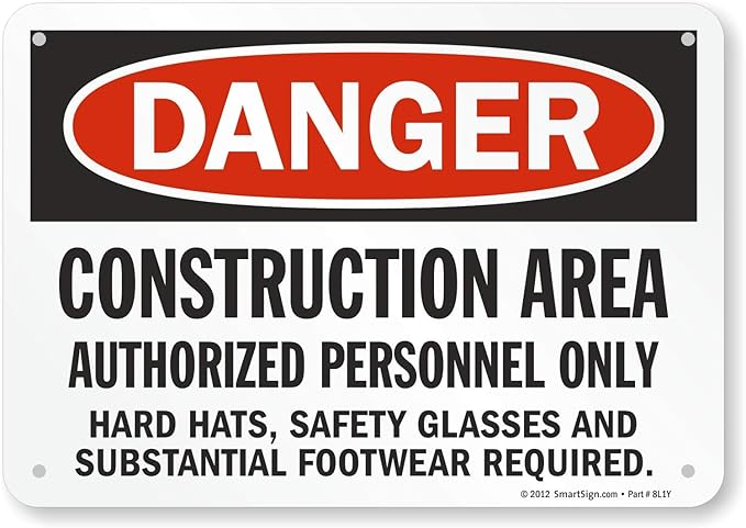 SmartSign "Danger - Construction Area, Authorized Personnel Only" Sign | 7" x 10" Plastic