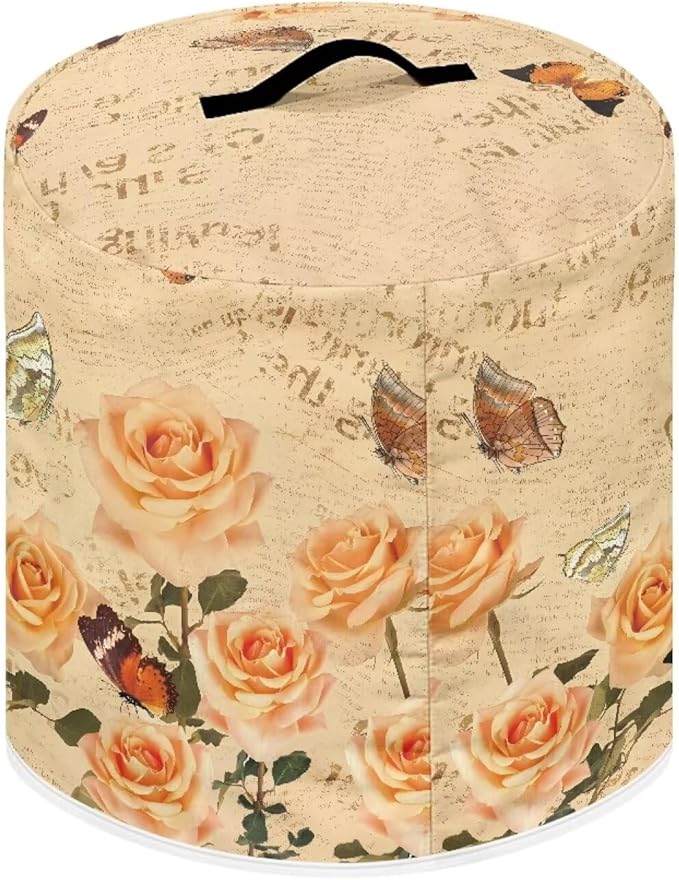 Flashideas Rose Butterfly Dust Cover with Pocket for Instant Pot, Rice Cooker and Air Fryer, Round Pressure Cover Dust-Proof Stain Resistant Electric Appliance Cover Easy to Clean