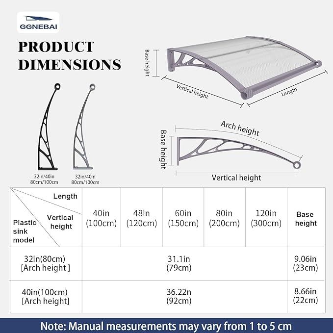 Awning for Door Entrance,32x80 Inches Awnings for Doors with Separate Drainage,Front Door Awning Exterior,Polycarbonate UV, Rain, and Snow Protection for Porch,Patio,Window,Deck