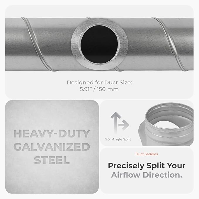 Galvanized Steel Saddle Takeoff – Round 90 Degree Splitter for 4” Duct with 4" Outlet Branch Connector - Range Hood Duct Adapter - Heavy Duty Supply/Exhaust Air Ventilation Duct Work Collar