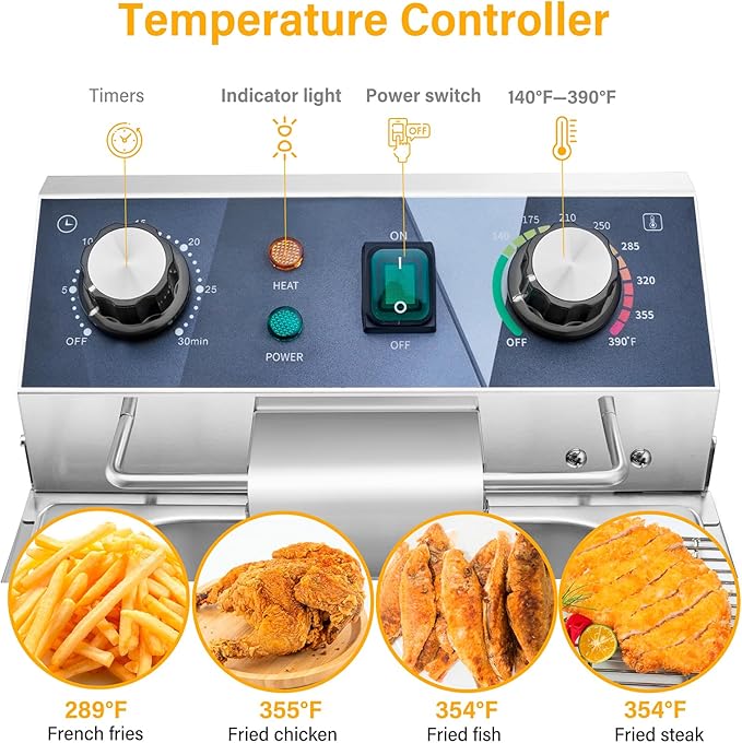 Electric Deep Fryer - 13L 13.7QT Commercial Deep Fryer 1800W 120V18.7Pounds withTroperature Control and Timer Large Basket Fryer for Commercial and Domestic Kitchens