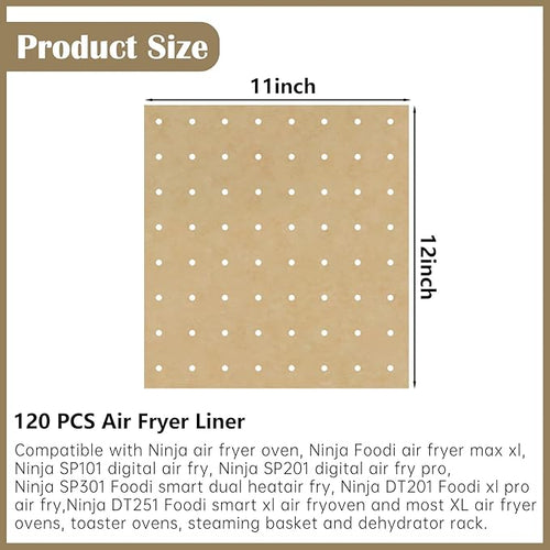 120 Sheets Air Fryer Oven Liners 11 x 12 Disposable Air Fryer Parchment Paper Liners Rectangle Non Stick Parchment Baking Paper Compatible with Ninja Foodi/Cuisinart/Breville/Emeril Lagasse/Gowise