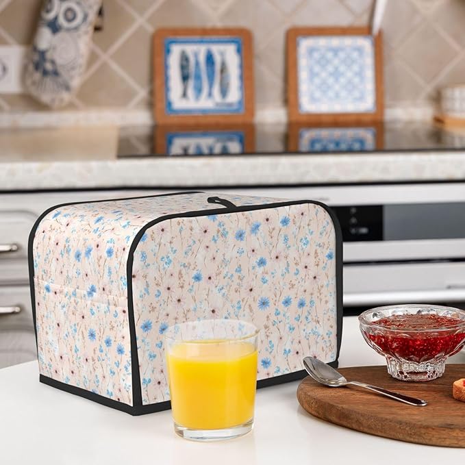 2 Slice Toaster Cover for Kitchen Wildflower Pattern Pastel Botanical Waterproof Dustproof Toaster Dust Cover with Side Pockets Decorative Universal Cover for Wide Slot Toasters Small Appliances