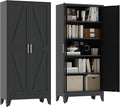71" Tall Pantry Cabinet, White Metal Pantry Storage Cabinet, Kitchen Pantry Storage Cabinets with 2 Door and 4 Adjustable Shelves (Black, 71" H)