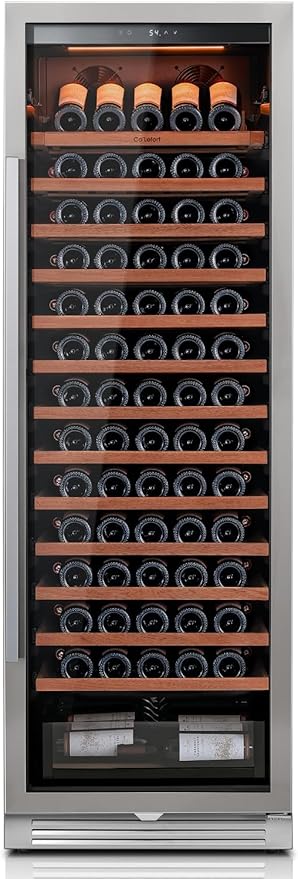 Ca'Lefort 24 Inch Wine Fridge - 166 Bottle Wine Cooler with Glass Door, 40-65°F Quiet Wine Refrigerator with Bottom Drawer 3 LED Light Built-in for Home/Bar/Kitchen Right-Hinged Door