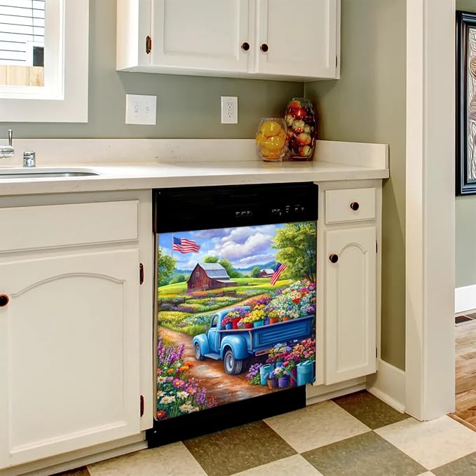 Garden Flower Flag Dishwasher Magnet Cover for The Front Dishwasher Door Cover Panel Decals Magnetic Refrigerator Cover for Kitchen Farmhouse Home Decor 23 X 26 in