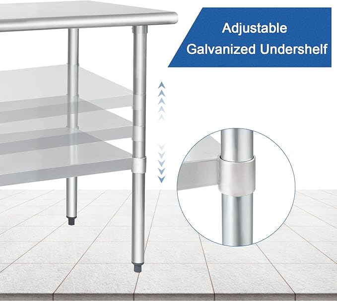 HARDURA Stainless Steel Table 24X72 Inches with Undershelf and Galvanized Legs NSF Heavy Duty Commercial Prep Work Table for Restaurant Kitchen Home and Hotel