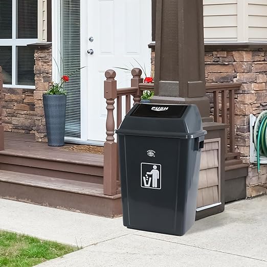 4 Pack High-Capacity Swing-LId Trash Can, 15 Gallon Highboy Waste Container with Swing Lid for Home/Garage/Apartment, Gray