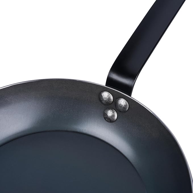 Restaurantware-Met Lux 9.5 Inch Fry Pans, 6 Lightweight Frying Pans - Induction-Ready, Triple-Riveted, Black Carbon Steel Cooking Skillets, Durable, For Searing, Sauteing, And Browning Food