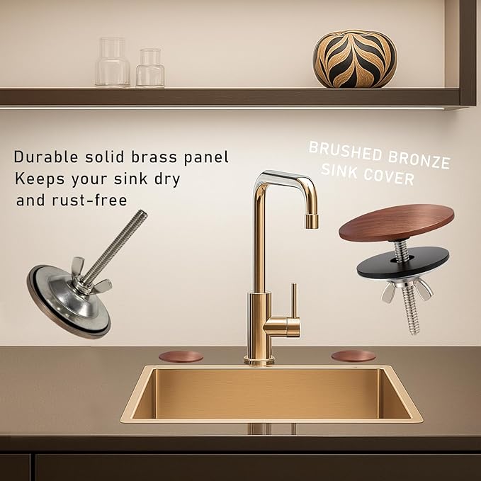 2 Pcs Solid Brass Kitchen Sink Hole Cover, 2 Inch Faucet Hole Cover, Brushed Bronze Finish Tap Hole Plate Stopper Cover, Countertop Hole Cover for Kitchen and Bathroom Sinks (Brushed Bronze)