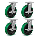 8" Heavy Duty Casters, Casters Set of 4 Total Capacity 6000 lbs- Polyurethane on Steel wheel, Industrial Casters for Carts Pallet Trucks(4 Pack Brake)