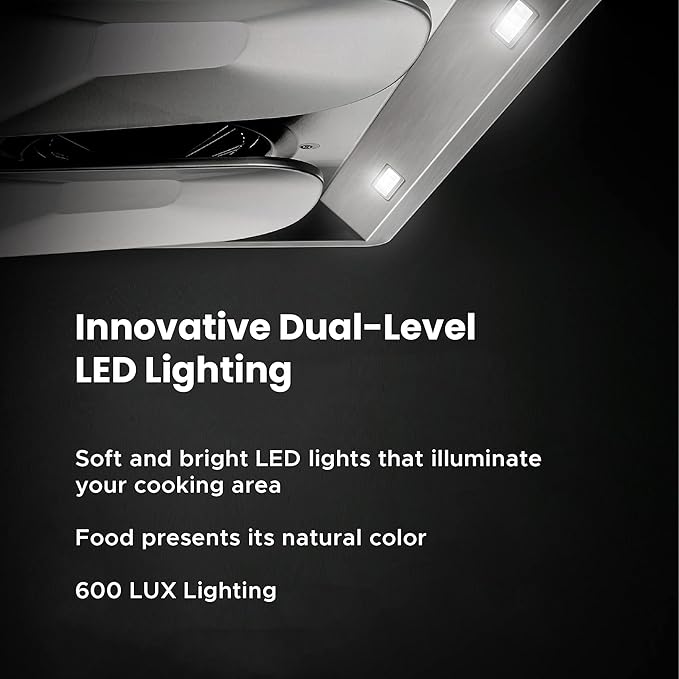 FOTILE Pixie Air UQG3602 36” Stainless Steel Under Cabinet Range Hood, 850 CFMs Kitchen Over Stove Exhaust Vent with LED Lights Dual AC Motors, Motion Control and Touchscreen