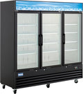 Kratos Commercial Three Door Merchandising Refrigerator, Large Swing Glass Door Black Mobile Display Refrigerator for Markets and C Stores, 78" Wide, LED Lighting, 115V (67K-212)
