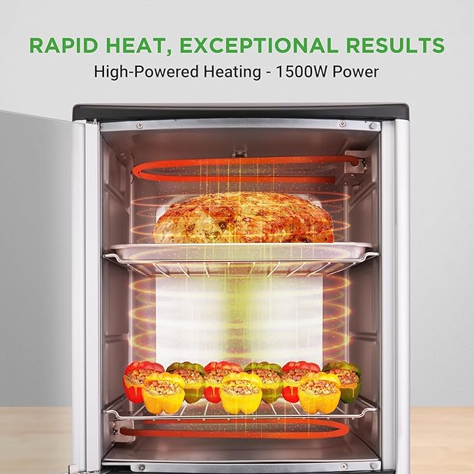 Nutrichef Vertical Countertop Oven with Rotisserie, Bake, Broil, & Kebab Rack Functions - Adjustable Settings - 2 Shelves - 1500W - Thanksgiving Turkey - Includes Grill, Kebab skewer racks & bake pan