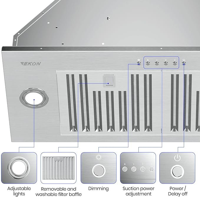 Range Hood Insert, EKON NAB01-36IN 900CFM Built-in Range Hoods Ducted/Ductless with 4 Speeds Soft Touch Panel Control/Dishwasher-safe Filters, Kitchen Hood for Over Kitchen Stove
