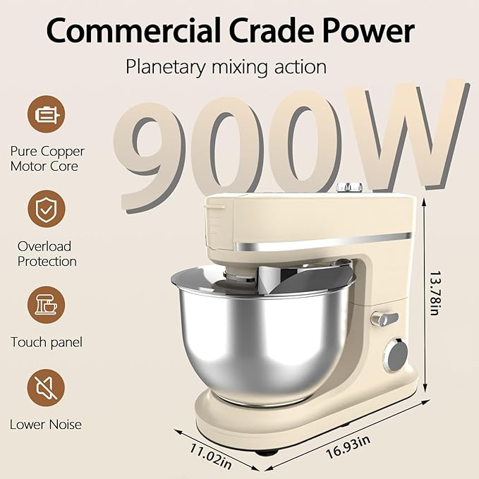 900W Stand Mixer 8 QT Kitchen Dough Mixers LED Touch Screen Adjustable Speed Electric Household Mixers With Bowl,Dough Hook,Whisk And Beater For Baking, Cake,Pizza And Most Home Cooks
