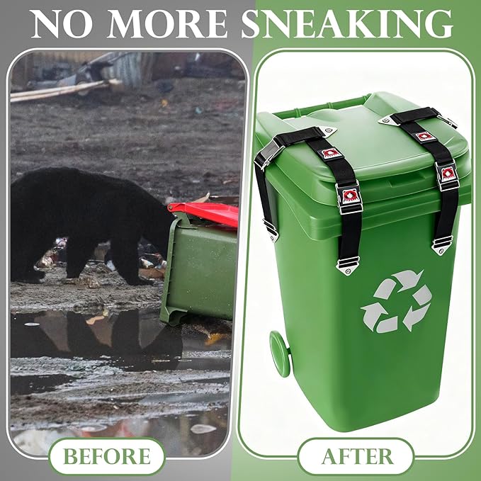 Windyun 4 Pcs Trash Can Locks for Animals Adjustable Metal Trash Can Lid Lock Claw Bear Proof Garbage Cans Straps Locks for Outdoor Animals Fits Multiple Sizes Cans