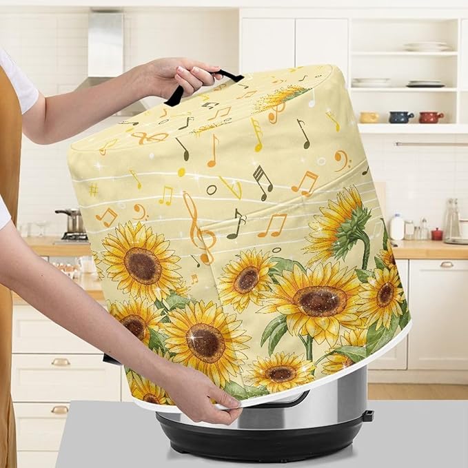 Flashideas Sunflower Note Pressure Cooker Cover for Women Insulated Rice Cooker Cover with Easy to Clean Lining Waterproof Dust Cover with Pockets for Instant Pot 6 Quart Appliance Cover