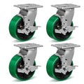 5 Inch Caster Wheels Heavy Duty, Polyurethane on Steel Wheel, Set of 4 Industrial Casters Load 4000lbs, Plate Caster for Carts, Pallet Trucks, Industrial Equipment(4 Pack Brake)