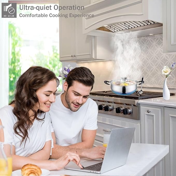 MCBON Range Hood Insert 36 Inch, 900 CFM Insert Range Hood, Touch Control Range Hood Insert, Remote & Gesture Sensing Vent Hood Insert, 4-Speed Hood Range Insert, Stainless Steel Range Hood, AE88-36