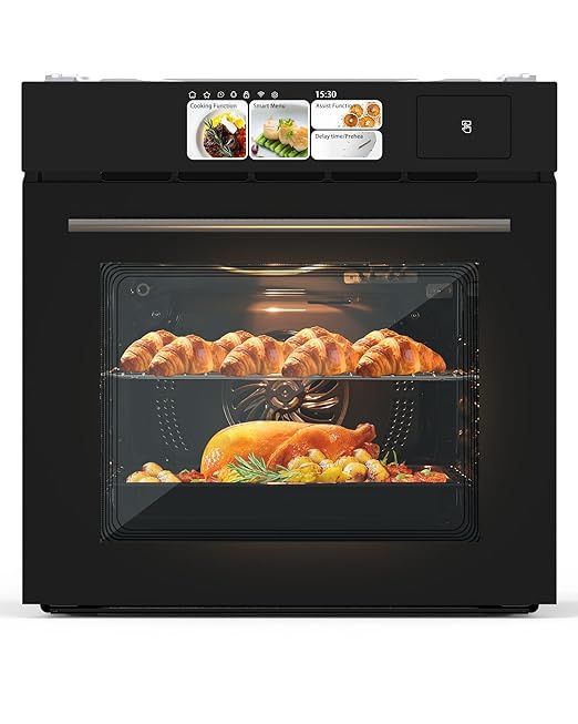 24 Inch Built-in Electric Single Wall Oven, 2.5 Cu.ft Convection Oven with 8 Cooking Functions, 360° Rotating Rotisserie, Advanced TFT Touchscreen