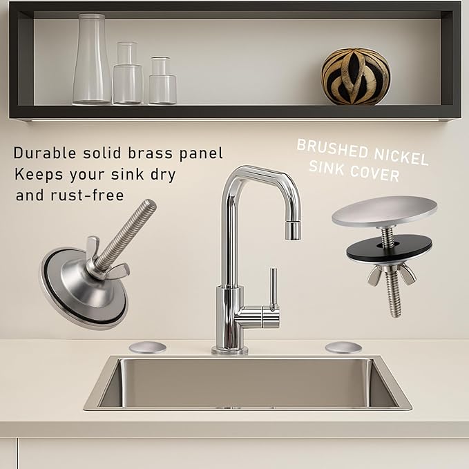 2 Pcs Solid Brass Kitchen Sink Hole Cover, 2 Inch Faucet Hole Cover, Brushed Nickel Finish Tap Hole Plate Stopper Cover, Countertop Hole Cover for Kitchen and Bathroom Sinks (Brushed Nickel)