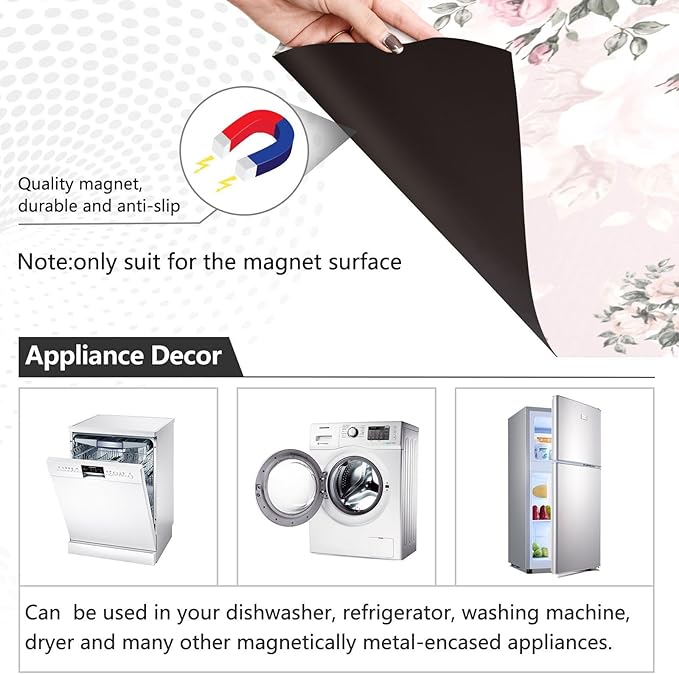 Floral Pink Roses Bouquets Dishwasher Magnet Cover Sticker Magnetic Refrigerator Panel Front Door Fridge Microwave Decal Decorative Vinyl