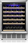 24 Inch Wine Fridge, 54 Bottle Wine Cooler Refrigerator with Stainless Steel Glass Door, LED Display, Upgraded Compressor, Built-In or Freestanding for Home Bar Kitchen