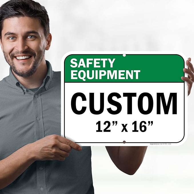 Custom Safety Equipment Sign, Ansi Sign, Osha Compliant, 12x16 Inches, Post Holes, Rust Free .040 Aluminum, Fade Resistant, Indoor/Outdoor Use, Made in USA by My Sign Center