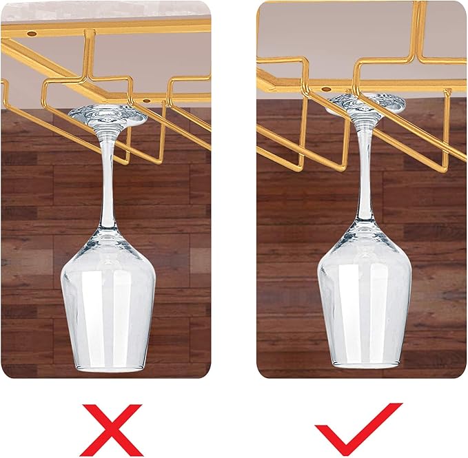 MOCOUM Under Cabinet Stemware Rack - Wire Wine Glass Holder with Storage for Cabinet, Kitchen, Bar