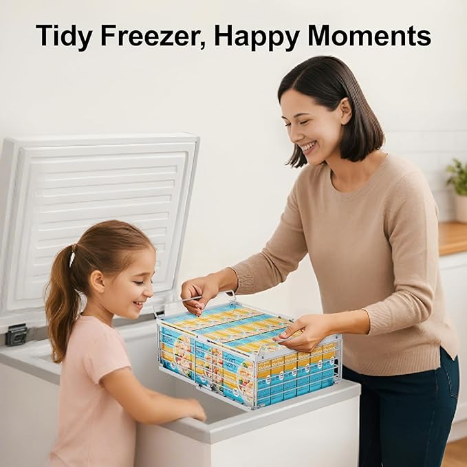 iSPECLE 8 Pack Freezer Organizer Bins, Adjustable Wire Baskets for 10 to 20 Cu.Ft Chest Freezer, Stackable Storage with Handles, Deep Freeze Organizer for Meat & Vegetables, White