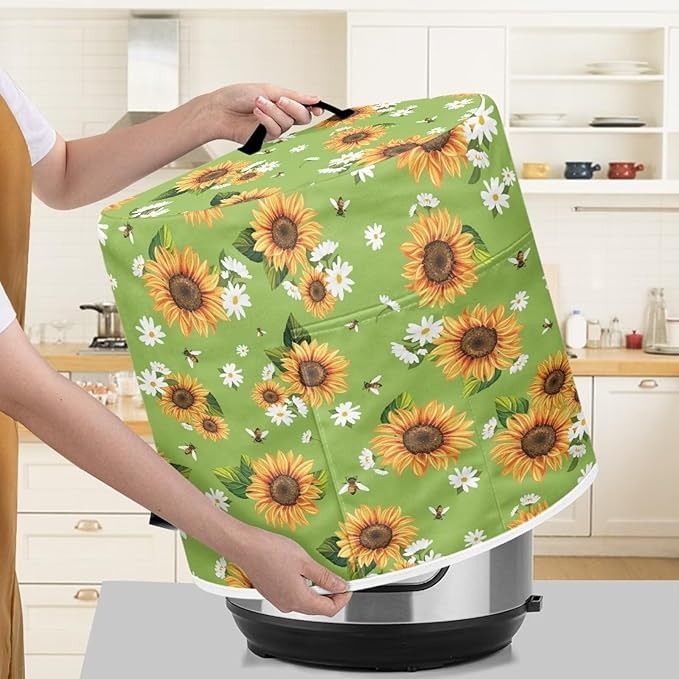 TODIYADDU Bee Sunflower Pressure Cooker Cover with Pocket Novelty Air Fryer Cover Dust Cover Insulated Kitchen Appliance Cover Protector for Pressure Cooker Instant Pot Accessories Nice Presents