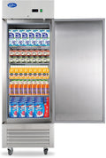 27" W Commercial Refrigerator, 23 Cu.ft Reach-in Stainless Steel Refrigerator, Single Door Upright Fan Cooling for Restaurant, Bar, Home, Shop, and Business(Equip 4 Shelves)