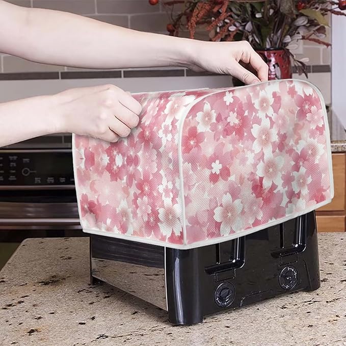UNICEU Cherry Blossom Print Toaster Dust Cover Protector Compatible with 4 Slice Heat-Resistant Dust Protection Anti-scratch Home Kitchen Decor