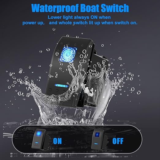 Marine Boat Switch Panel Waterproof, 5 Gang Marine Rocker Switch Aluminum Panel with 3 Port 66W 12V USB Outlet Car Charger, 150W Cigarette Lighter Socket and Blue LED Voltmeter for Truck Car RV, etc.