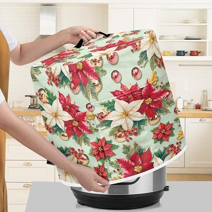 Christmas Flower Dust Cover for Kitchen Instant Pot Accessories Appliance Cover Quart Pressure Cooker Air Fryer Rice Cooker Kitchen Appliance Dust Covers with Storage Pockets Size S