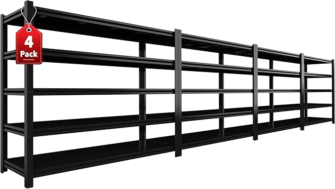 4PCS 59''W/72''H Garage Shelving Units Heavy Duty 3500LBS Metal Storage Shelves Adjustable Steel Industrial Shelving 5 Tier Storage Shelf Rack for Basement, Warehouse