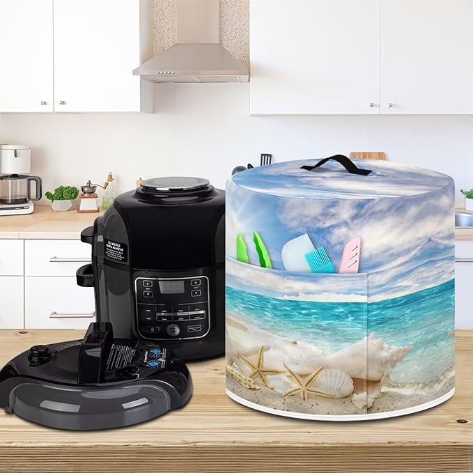 Pressure Cooker Cover for 8 Quart Air Fryer Accessories, Stain Resistant Washable Electric Appliance Cover with Pockets for Coastal Decor, Beach Starfish Conch