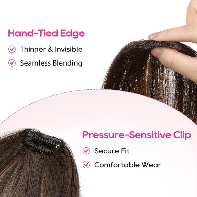 REECHO Clip in Hair Volumizer, Short Thick Clip in Hairpieces Adding Extra Hair Volume Extensions for Women with Thin Fine (Dark Brown with Highlights, 8 Inch(Pack of 2))