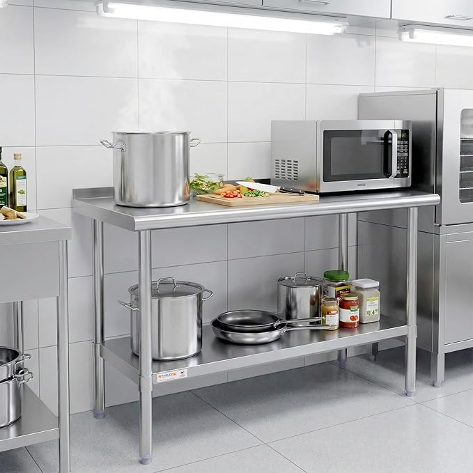 STABLEINK NSF Stainless Steel Prep & Work Table 24 x 48 Inches 4ft Heavy Duty Metal Table with Backsplash and Undershelf for Commercial Kitchen, Restaurant, Hotel, Laundry and Garage
